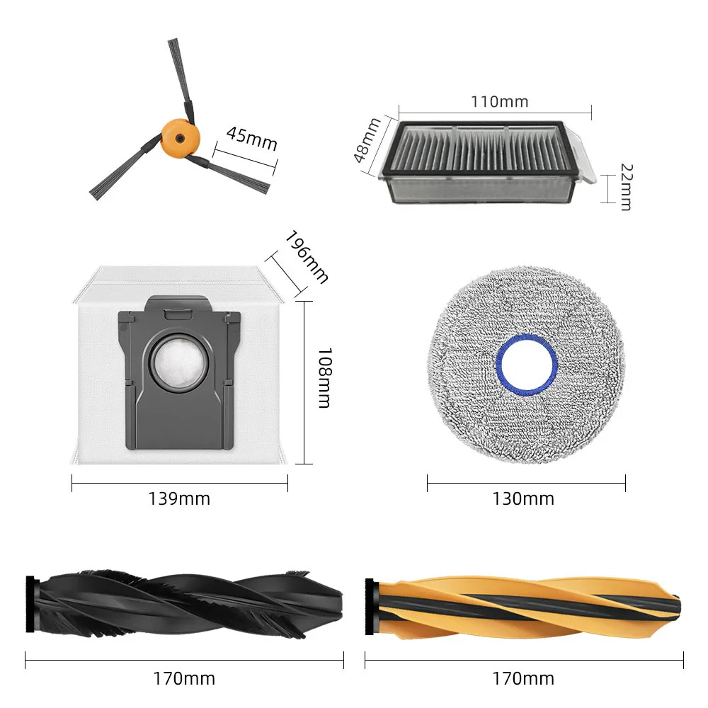 Kompatibles Zubehör für (Dreame L60 Pro Ultra) Staubsauger, austauschbare Mopp-Staubbeutel, Haupt- und Seitenbürstenfilter, Ersatzteile – Detail 1