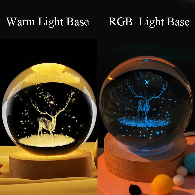 HPH Kristallen Bol Nachtlampje Maanlichtlamp Laser Gegraveerde Kristallen Bol Zonnestelsel Licht Kerstcadeau Glazen Kamerdecoratie