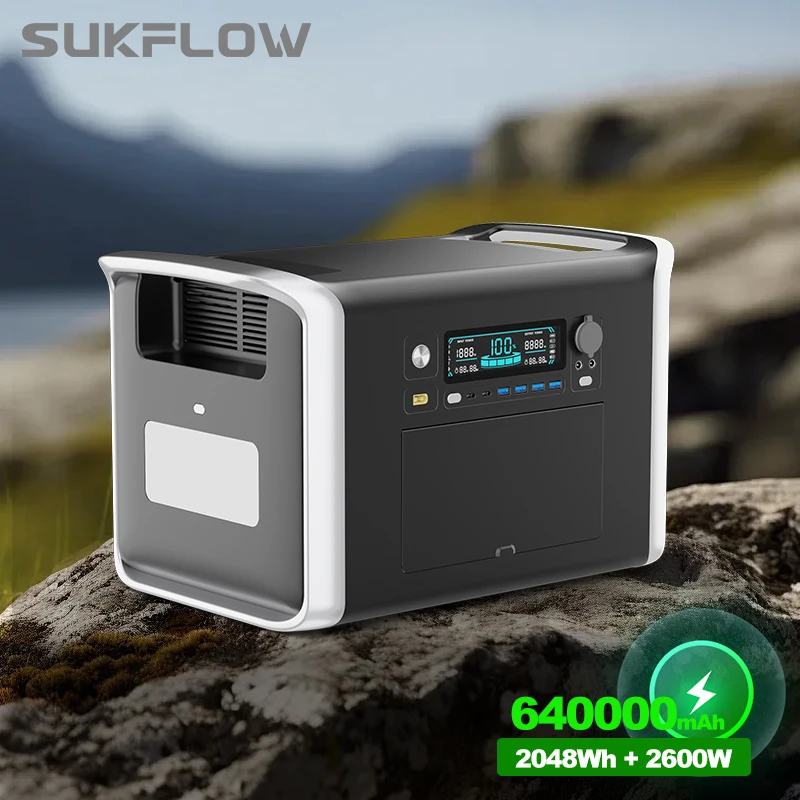 Sukflow Portable Power station 2048Wh 2600W Power Bank High-power 220V AC Outlets LiFePO4 Battery for Home Outdoors Camping RV