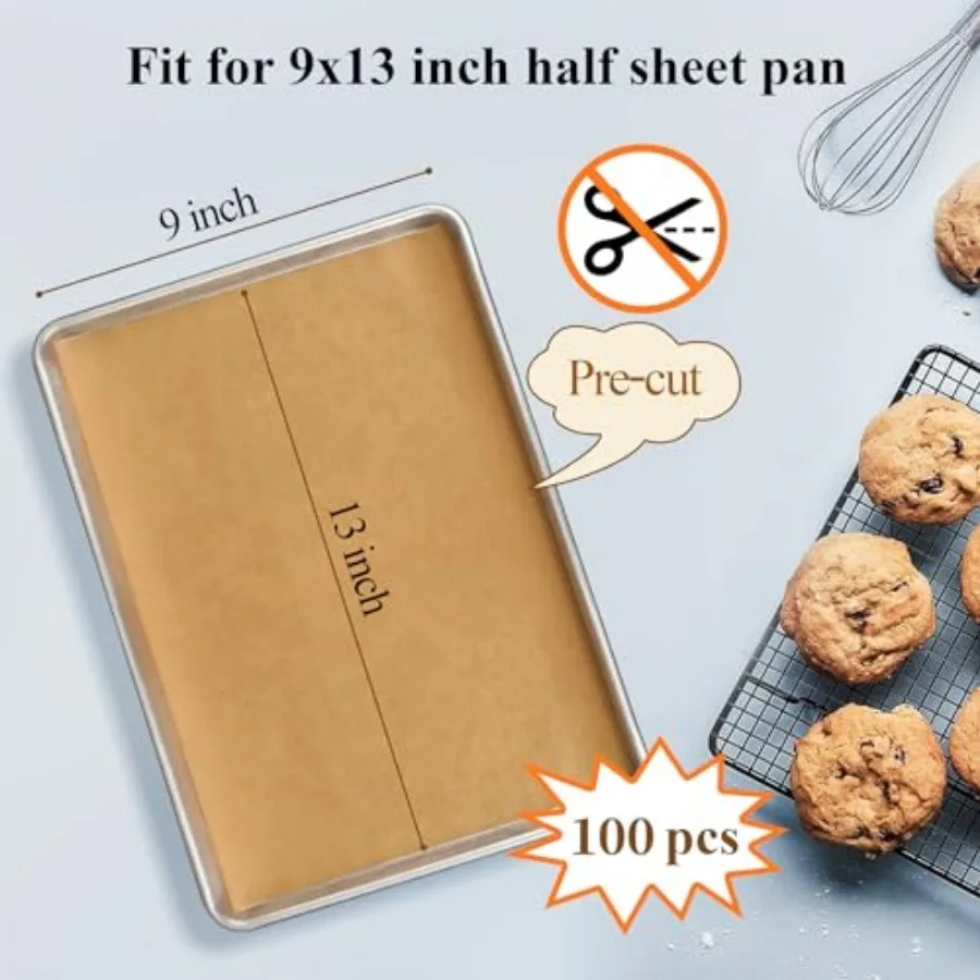 100PCS Unbleached Parchment Paper for Air Fryer Liners, 9x13 Inch Precut Parchment Paper for Baking Sheet, Baking Supplies Baki