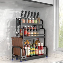 2/3 camadas de cozinha rack de aço inoxidável faca tempero rack armazenamento frascos condimentos placa corte dreno suporte organizador