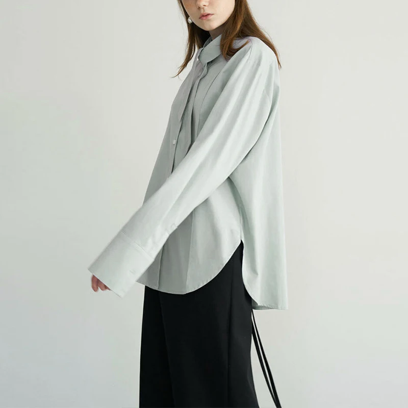 100% 코튼 시크 활 타이 여성 셔츠, 용수철 및 가을 디자인 스타일, 루즈한 스트레이트 숄더, 긴팔 사무실 여성 셔츠