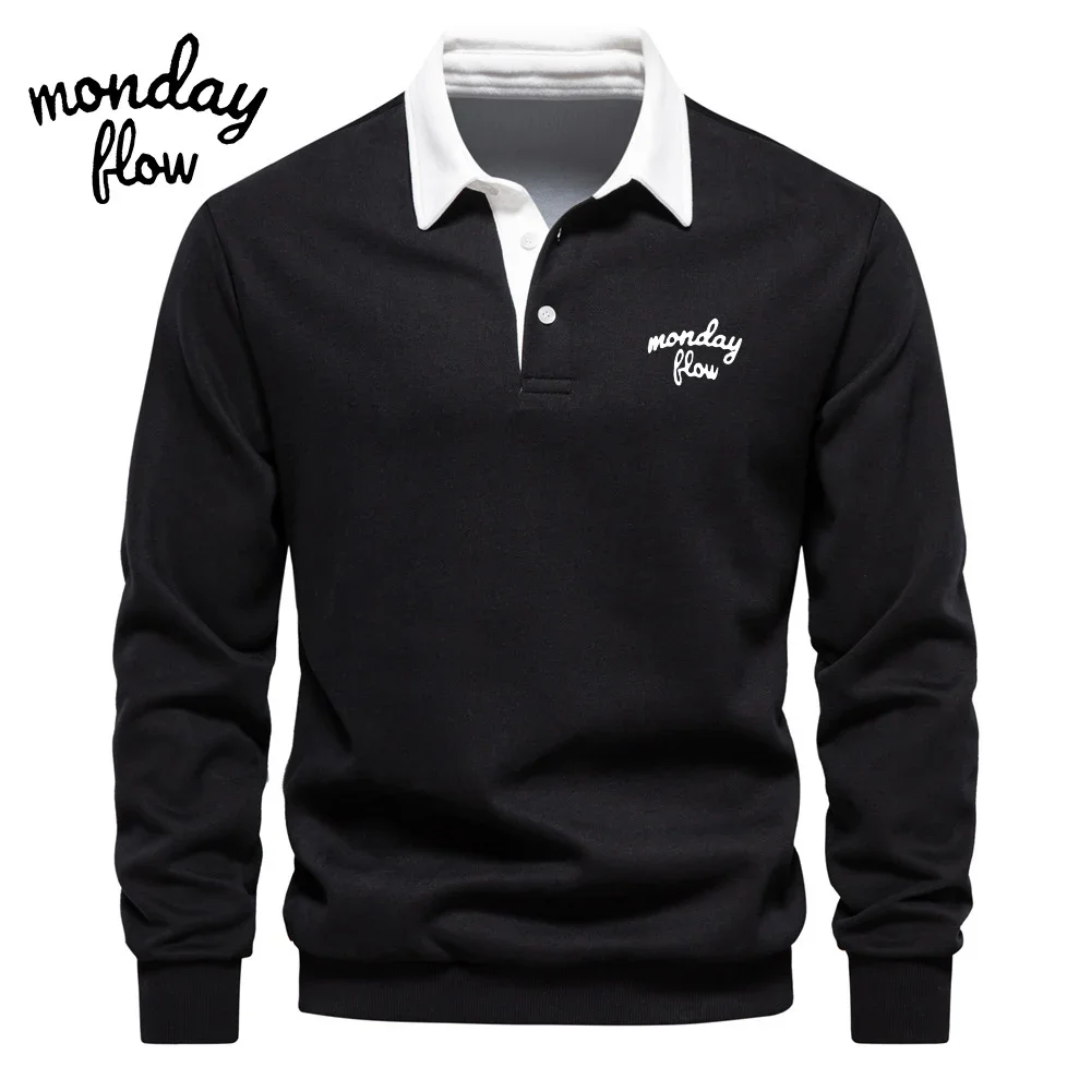 Monday Flow Spring Golf Clothing Men's Versatile Polo Neck Pullover Autumn Outdoor Comfortable Warm Long Sleeved Golf Tops