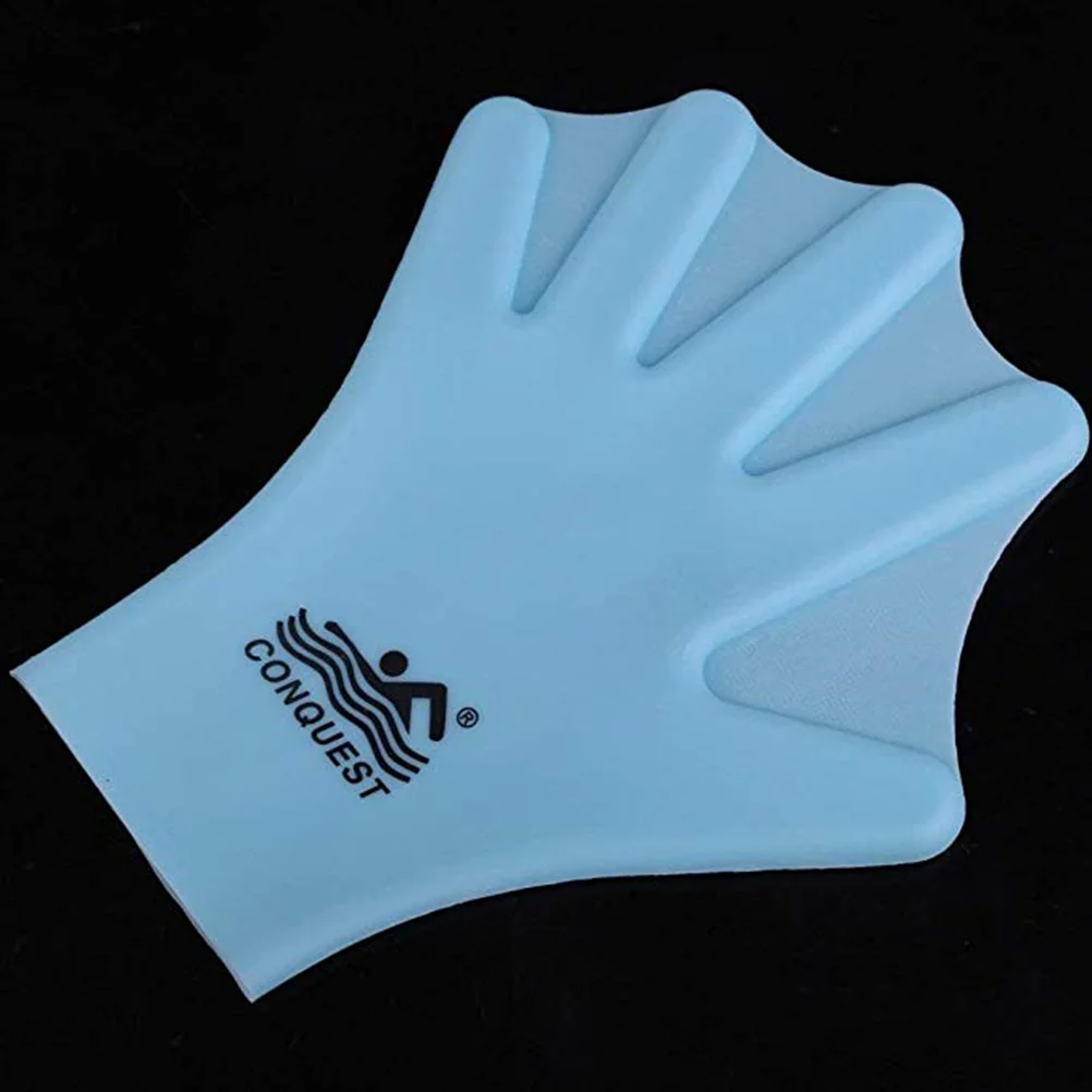 1 Pair Silicone Swimming Gloves Webbed Aquatic Fit Traning Gloves Paddle Diving Gloves Hand Web (Adult, Sky Blue)