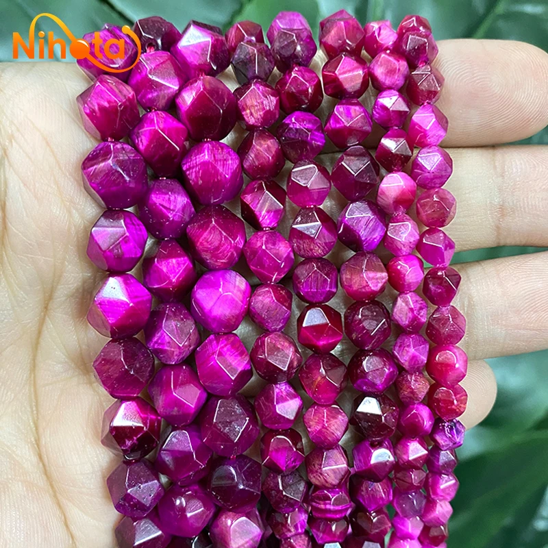 Natural Diamond Faceted Rose Pink Tiger Eye Stone Loose Beads 6/8/10mm for Jewelry Making DIY Women's Bracelets Rings 15