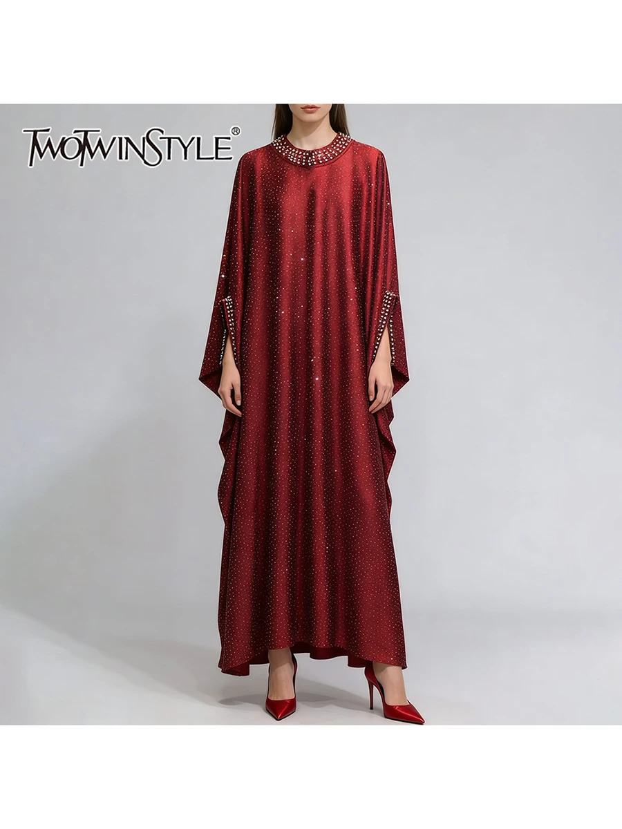 

TWOTWINSTYLE модные свободные роскошные платья для женщин с круглым вырезом и длинными рукавами в стиле пэчворк с бриллиантами женское платье