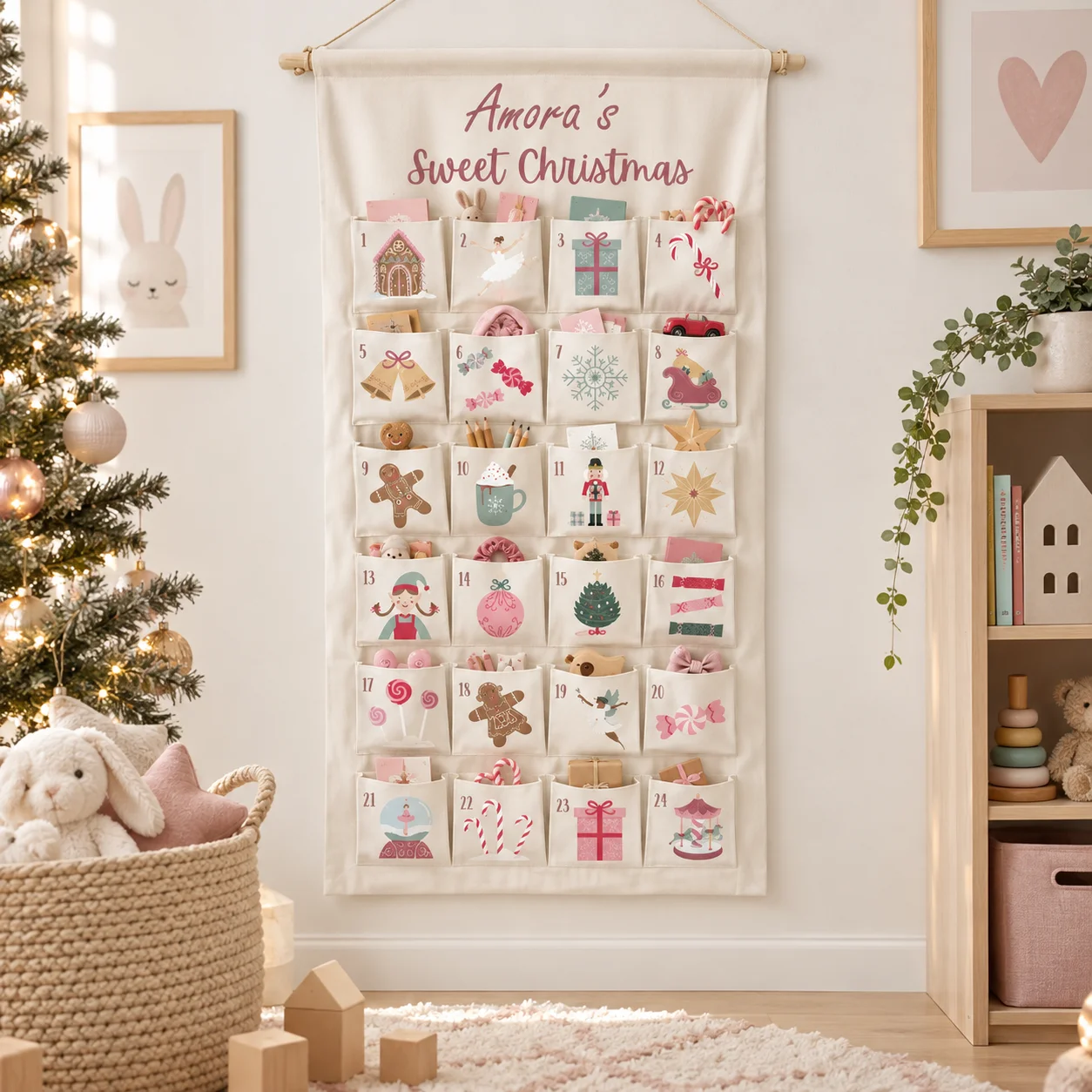 Fillable Christmas Advent Calendar With Daily Surprise Gift Pockets For Kids Family Classroom December Holiday Wall Decoration