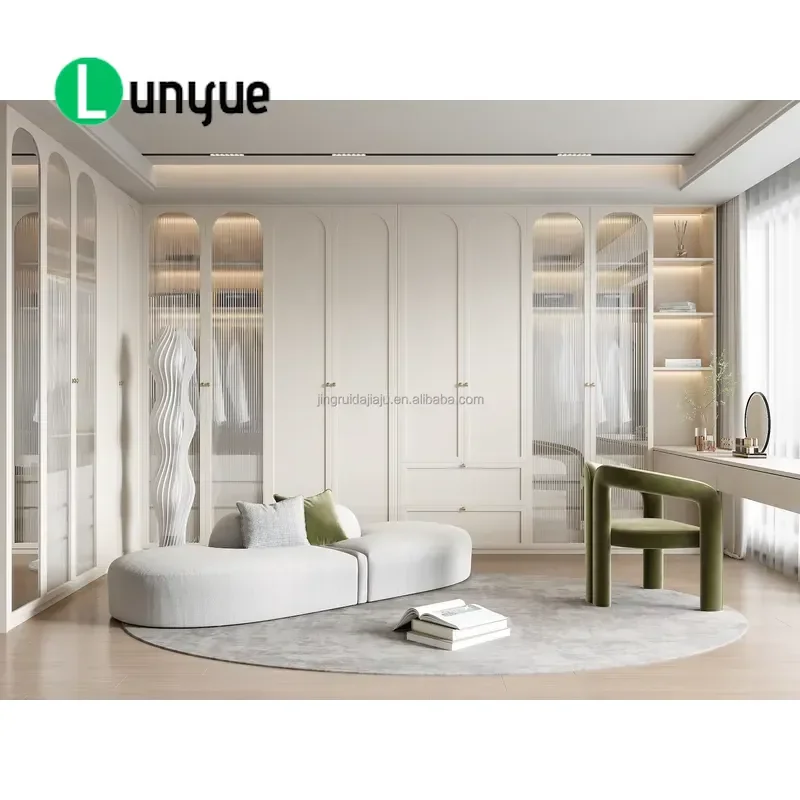Modern Wooden Bedroom Wardrobe with Mirror Sliding Door Large Storage Cabinet Customizable Furniture for Home Organization
