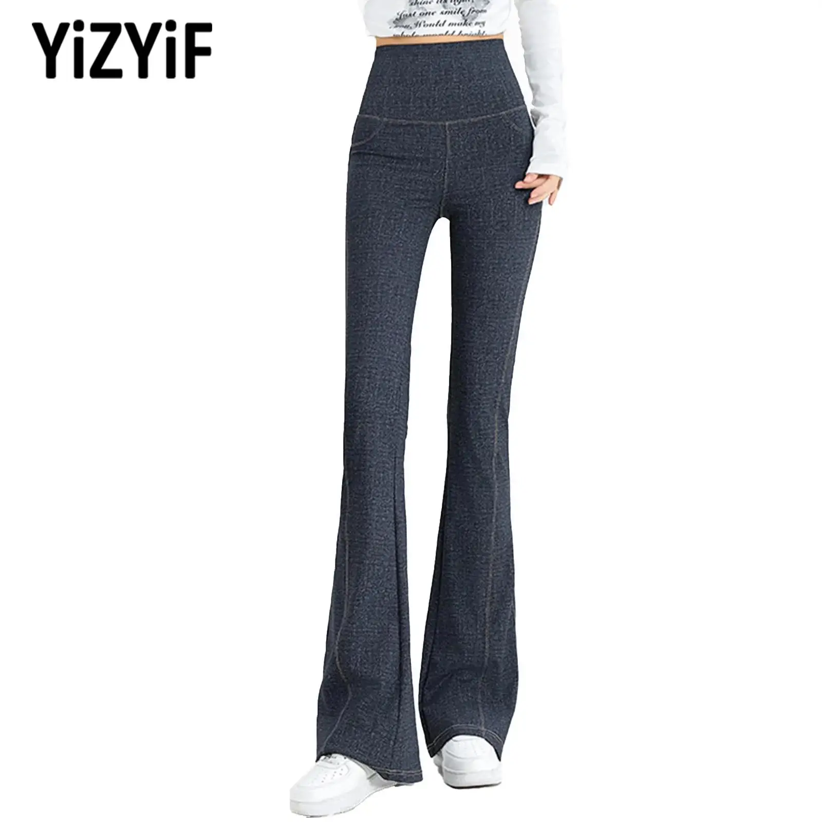 

Breathable Quick-drying Stretchy Slim Fit Flared Jeans Women Yoga Workout Clothes Street Wear High Waist Bell-Bottom Denim Pants
