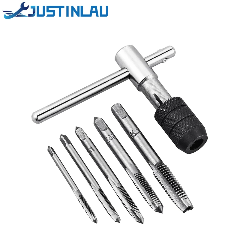 

T-shaped Tap and Die Set of 6 Alloy Steel Hand Tap Drill Hand Tools Threaded Metric Plug Tap and Die M3 To M8 Combination Tool