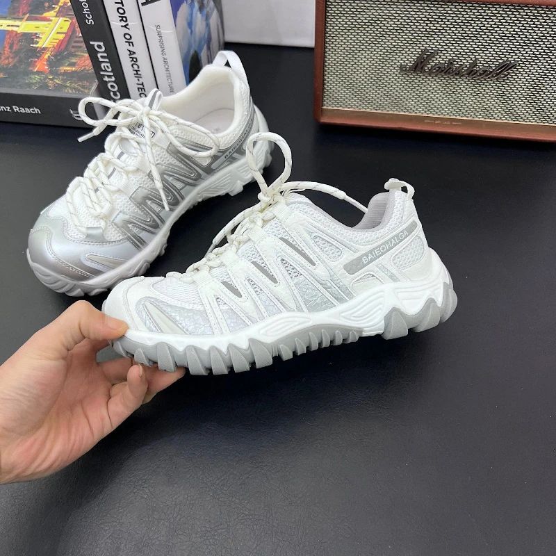 

New Thick Sole Platform Sneakers Lightweight Breathable Mesh Casual Sports Shoes Lace Up Round Toe VersatileDailyWalkingFootwear