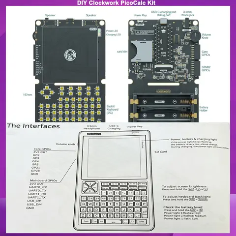 In Stock! Clockwork PicoCalc Kit Pico-H 264KB ClockworkPi V2.0 Raspberry Pi Pico Handheld Terminal with Backlit QWERTY Keyboard