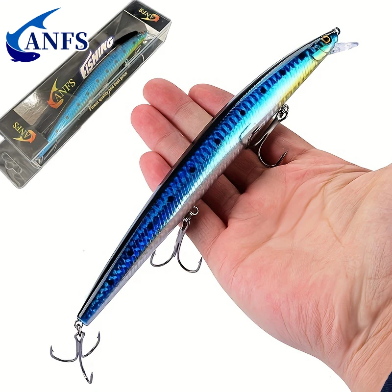 ANFS 1pc 3D Bionic Minnow Fishing Lure - 18cm/7.09in Artificial Hard Bait with Laser Eyes and Treble Hook