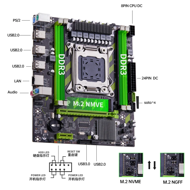 QIYIDA X79 motherboard LGA2011 DDR3 USB SATA3 PCI-E M.2 SSD support REG ECC DDR3 PC3 memory and Xeon E5 processor