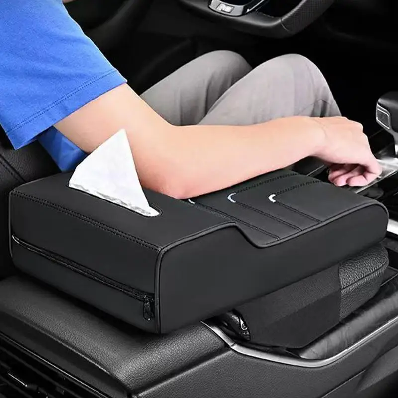 Car Armrest Cushion With Tissue Box Car Center Console Heighten Cover Tissue Box PU Leather Armrest Seat Box Cover Protector