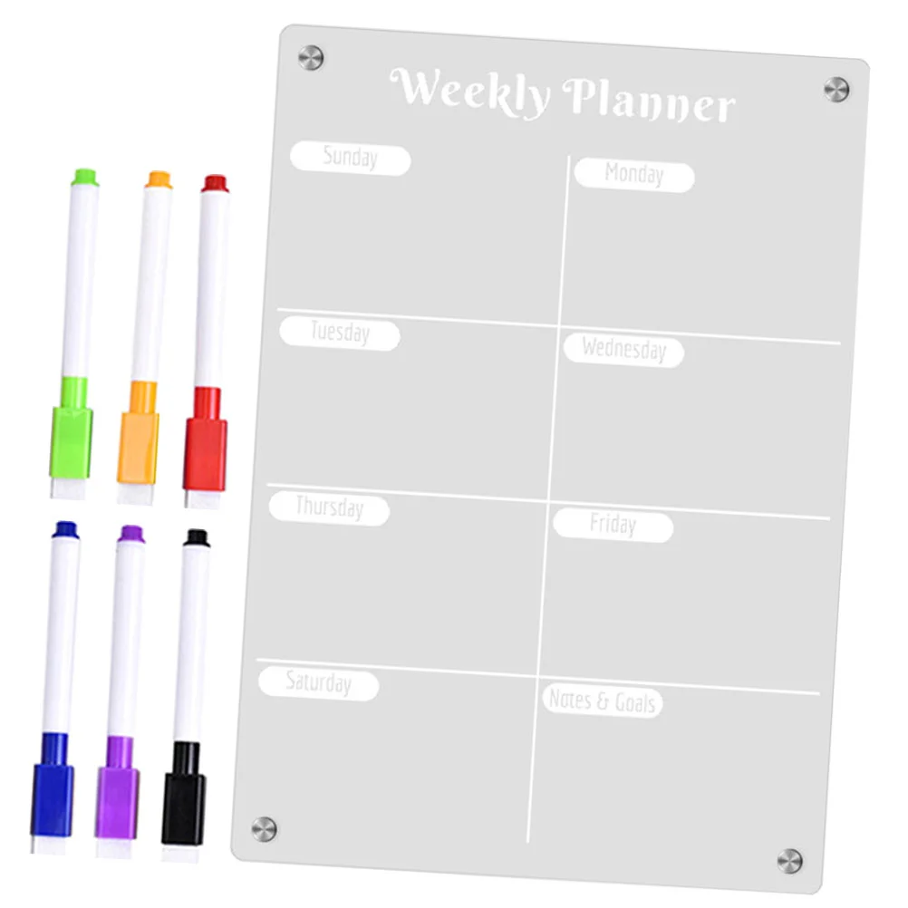 Weekly Planner Board Schedule Daily Planning for Kitchen Fridge Refrigerator Magnetic Wall Acrylic White Dry Erase Clear