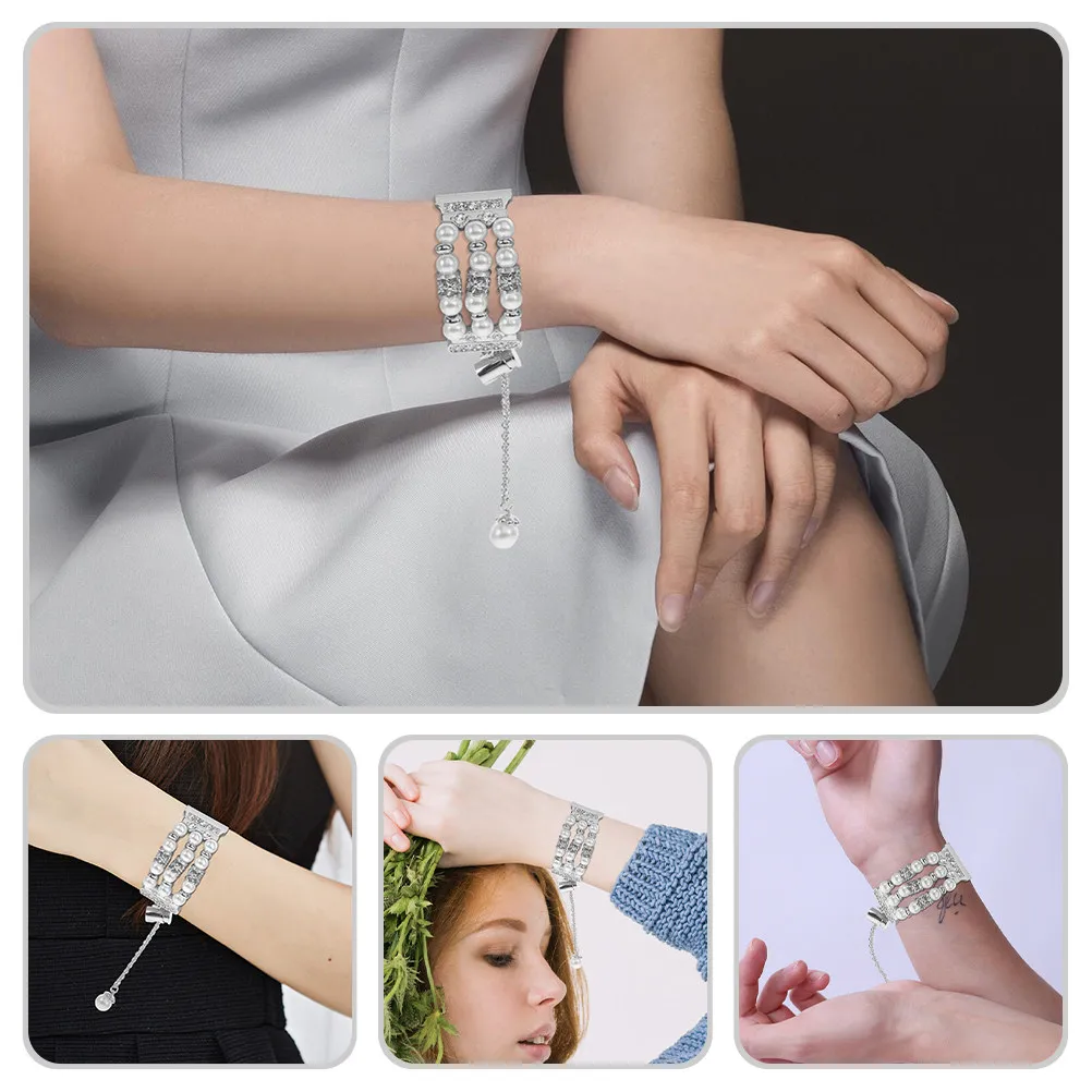 

Ремешок для часов с жемчужной цепочкой, ювелирный браслет, совместимый с Watch5, элегантный, декоративный, блестящий, надежный аксессуар для часов