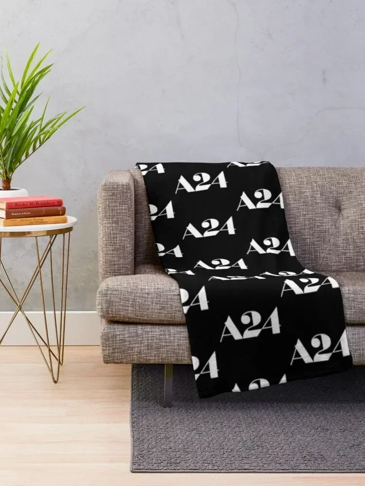 A24 Logo (White) Throw Blanket Flannel Plaid Soft Big Blankets