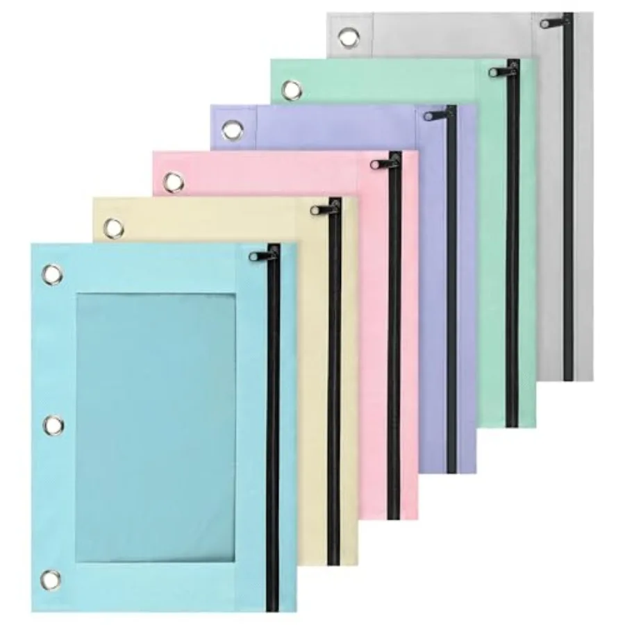 

Pencil Pouch for 3 Ring Binder, Pastel Binder Pen Bags with Zipper, Aesthetic 3 Holes Pencil Pouches Organizer for Boy Girl Sch