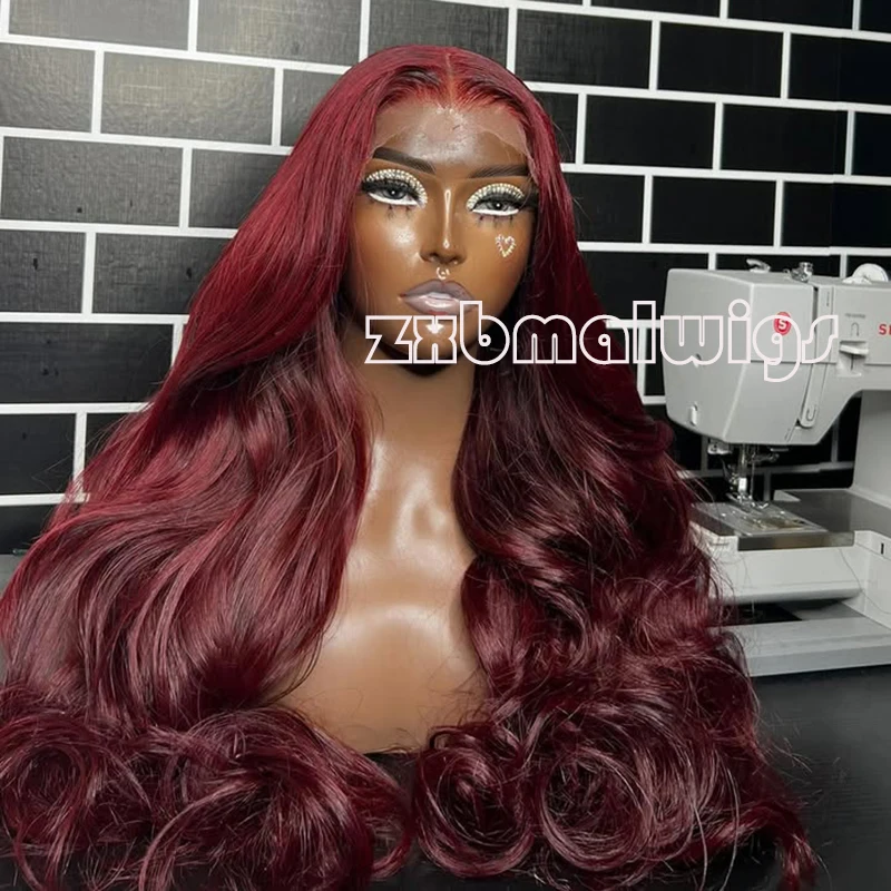 ZXBMALWIGS Body Wave Synthetic Hair Burgundy 13X4  Lace Front Wigs for Women  High Temperature Fiber Lace Wigs Daily Cosplay