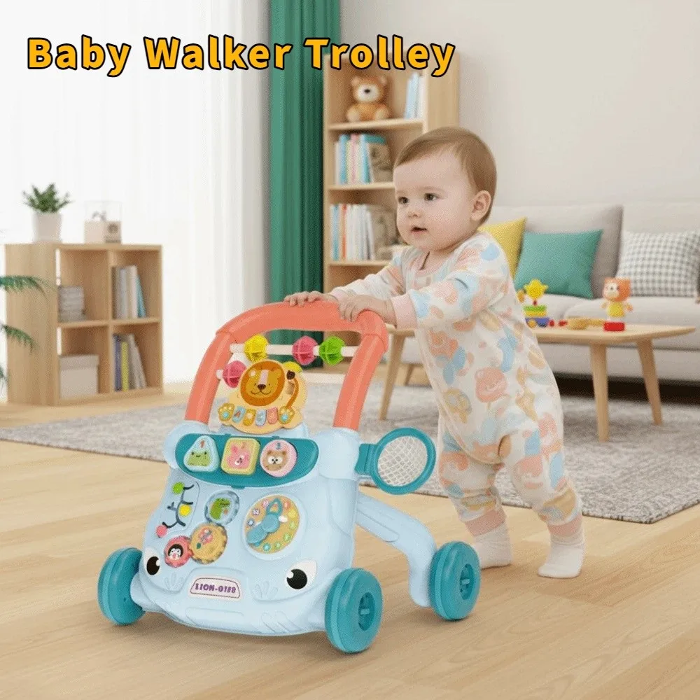 

Cartoon Baby Walker Trolley Anti Rollover Music Lights Walking Toy Multiple Activities Sliding Toddler Trolley Early Education