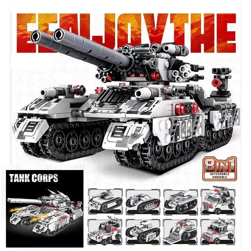 Military ww2 Vehicle Military Tank 8 in 1 Model Truck Tank Car Army Weapon Building Blocks Sets Model King Kids Toys Gift