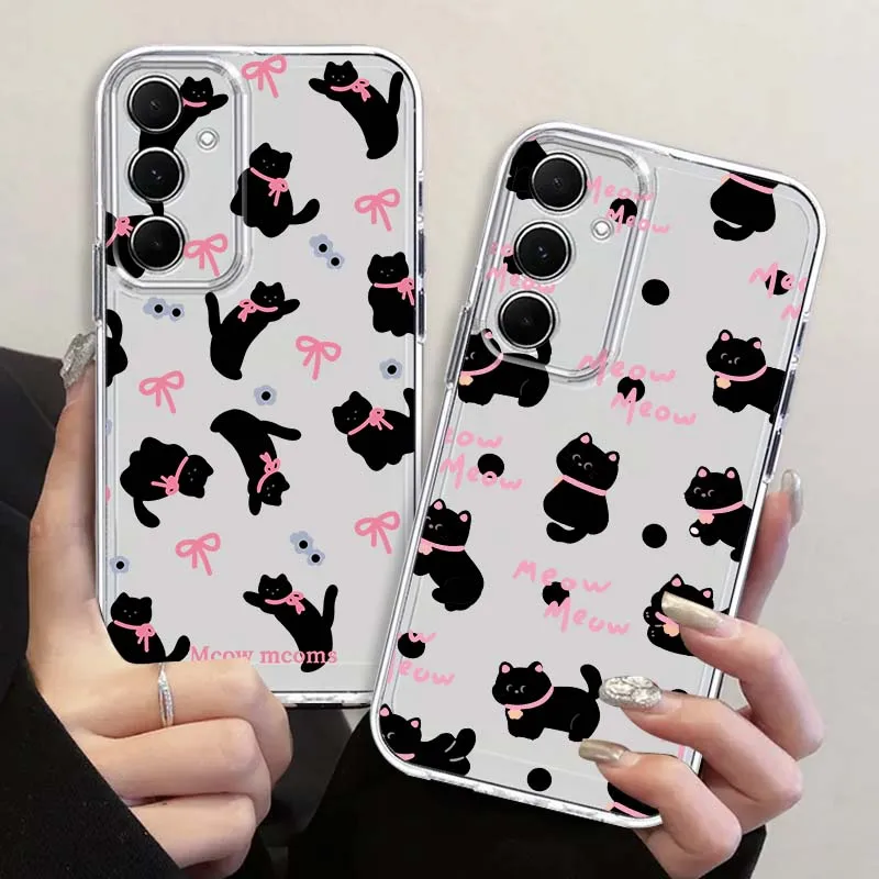 

Black Cat Cute Anime For Samsung Galaxy Note 20 10 F12 M23 F23 M14 F15 M54 M55 Ultra Plus 5G Transparent Phone Case