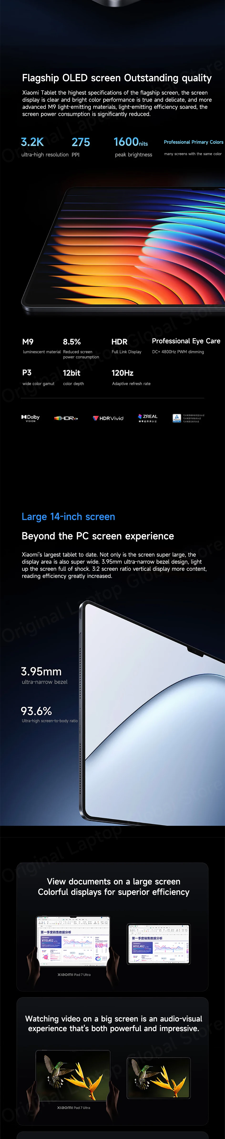 Xiaomi Pad 7 Ultra 2025 Soft Palette 14-inch 3.2K OLED Screen Xuan Yuan Rings® O1 3nm Flagship Processor Xiaomi HyperOS 2 Tablet