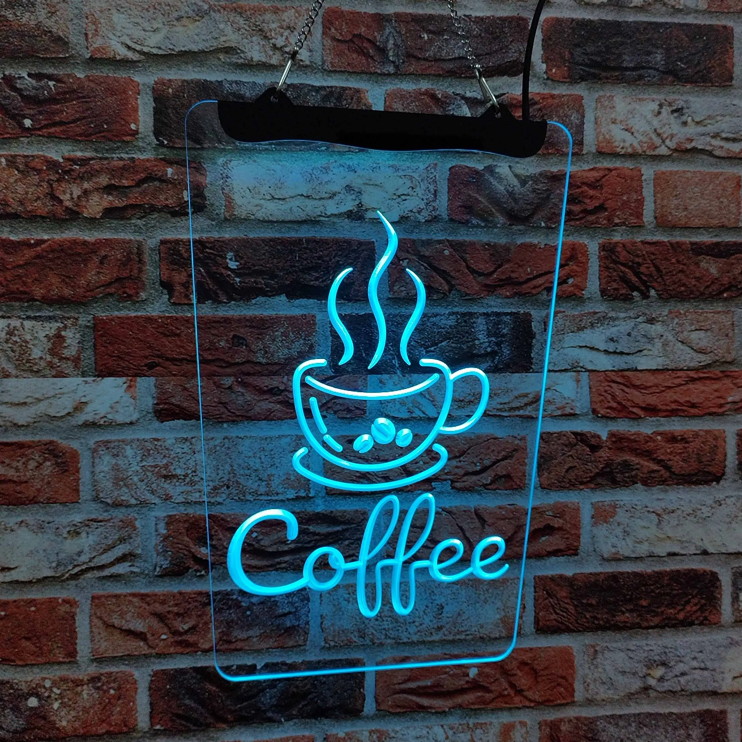 Coffee cup shop Cafe Cappuccino 3D carved logo with neon glow effect interior decoration wall art factory direct sales