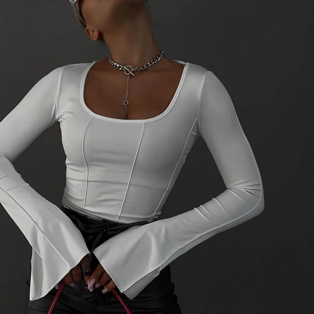 

Новый женский топ Flare Sve Ne Sexy Tight Top Street Sle с 3D принтом из хлопка и полиэстера Long Sve ort Length Cool Feeling