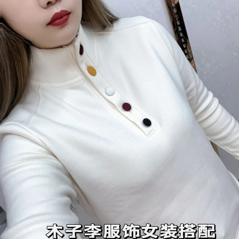 New Thickened High-neck Long-sleeved Double-sided Velvet Bottoming Slim-fit Autumn and Winter Style Top T-shirt