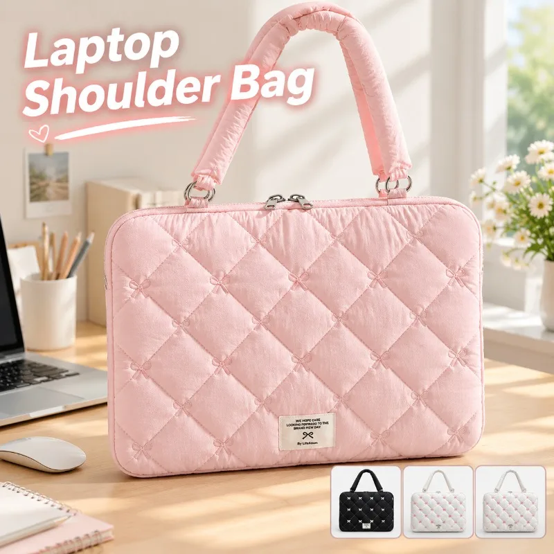 INS Style Laptop Shoulder Bag, Sweet Versatile Shockproof Computer Sleeve Case, Portable Notebook Handbag for MacBook 13.3 Inch