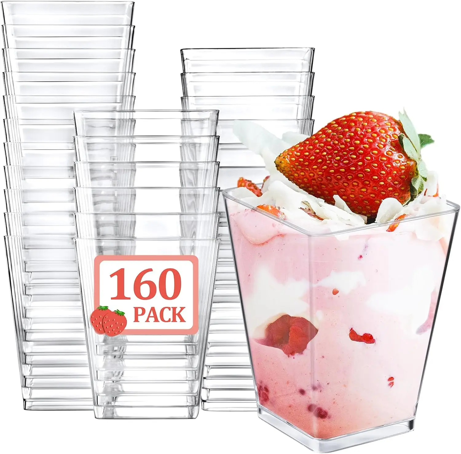 

Набор из 160 мини-стаканчиков для десертов, 5 унций, пластиковые, прозрачные, маленькие стаканчики для парфе, квадратные стаканчики для закусок, фруктов, пудинга, мусса, мороженого