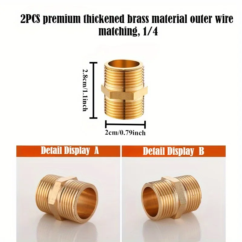 2개 두꺼운 구리 외부 나사 커넥터, G1/2, 온수 및 냉수 파이프 연결용 4점 외부 나사 피팅