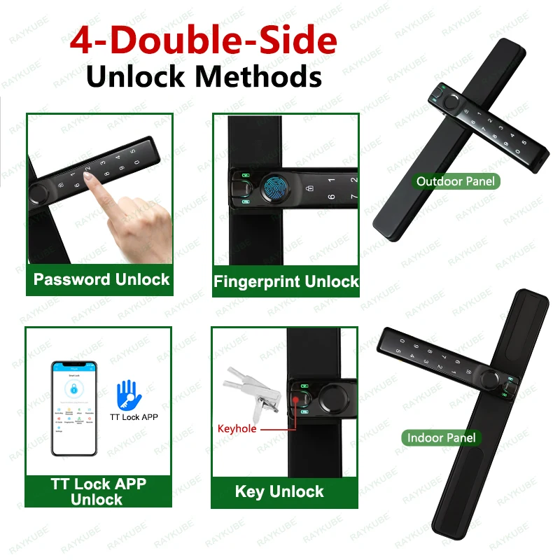 RAYKUBE D26 TT Lock Bluetooth Double Fingerprint Smart Door Lock with Double Password/ Double-side Key APP For KFC/Sliding Door