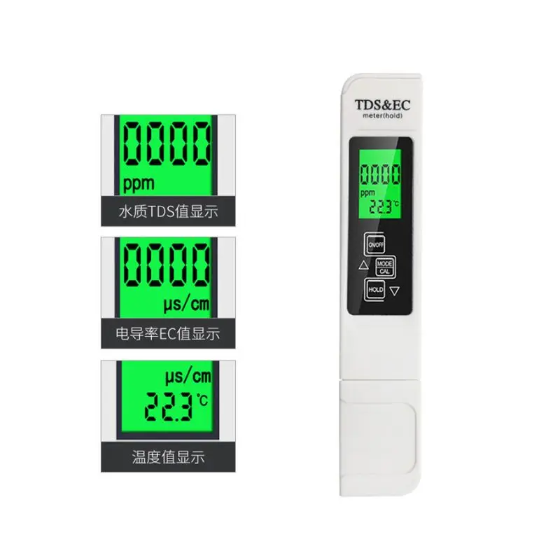 Penna per test della qualità dell'acqua TDS Penna per test della conducibilità del misuratore EC Celsius Fahrenheit temperatura tre in uno test dell'acqua potabile