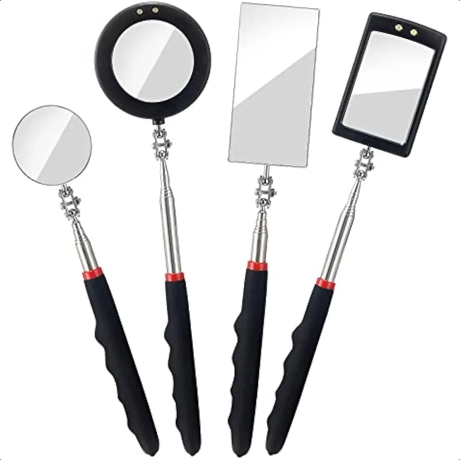 

4PCS Telescoping Inspection Mirror LED Lighted Inspection Mirror for Mechanic Checking Vehicle Car Eyelashes Mouth Small Parts