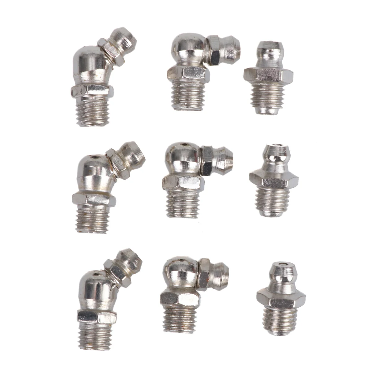

45Pcs Grease Fitting Assortment Set Grease Fitting Silver (M8x1 Straight + M8x1 45 Degree Bend + M8x1 90 Degree Bend)