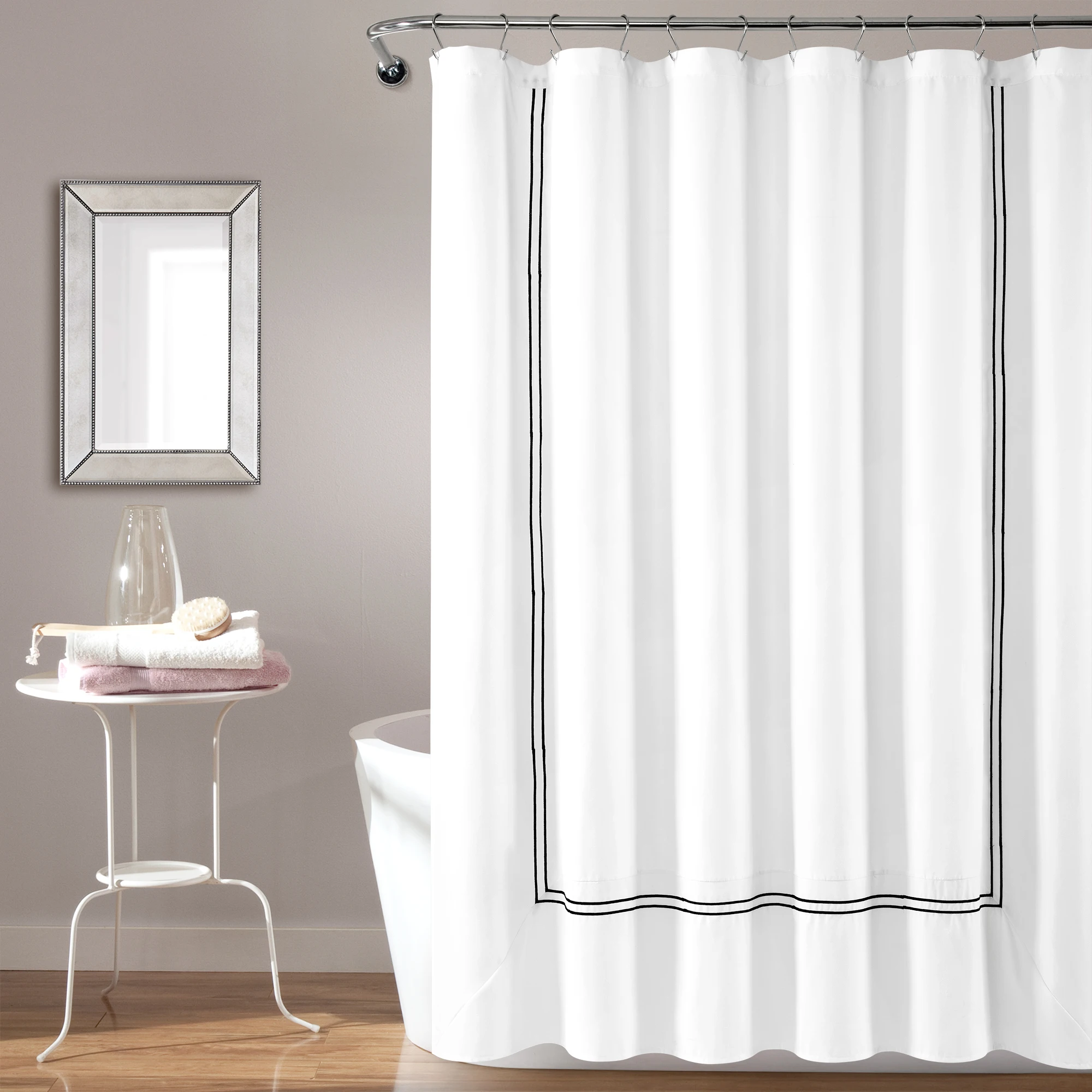 

Microfiber Shower Curtain for Hotel Use in White and Black 72x72 Inches