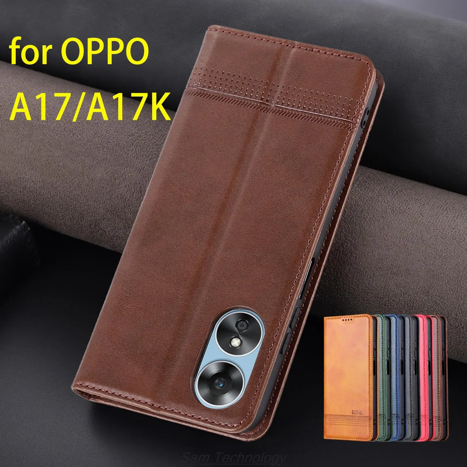 Deluxe Magnetic Adsorption Leather Fitted Case for OPPO A17 / OPPO A17K A 17 k Flip Cover Protective Case Capa Fundas Coque