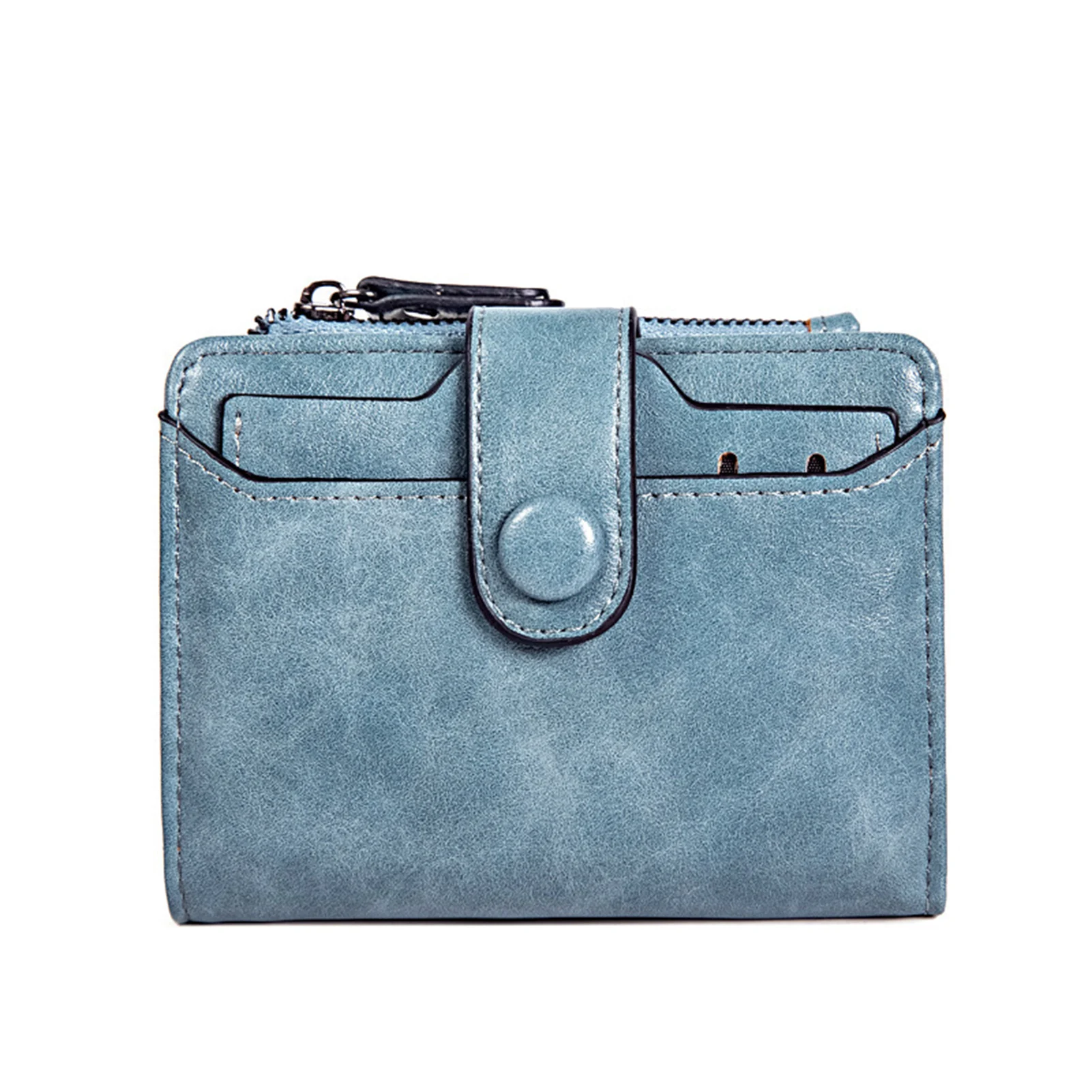 Women's PU Wallet 2 Folded Zipper Purse Mini Handheld Money Pouch  For Outdoor Shopping