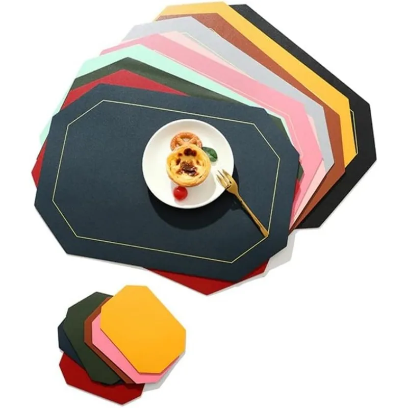 Leather Place Mats Set of 1/4pcs,Double-Sided  Placemats Non-Slip Placemat Washable Wear-Resistant Heat-Resistant Place Mat