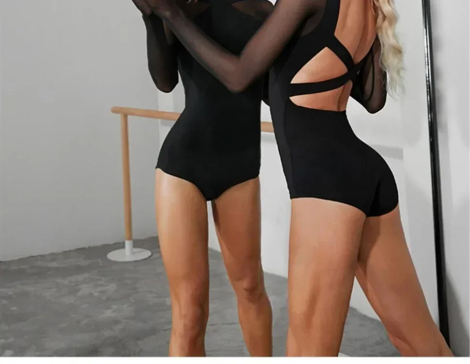 بذلة رقص لاتينية بأكمام طويلة مع وسادة صدر للنساء