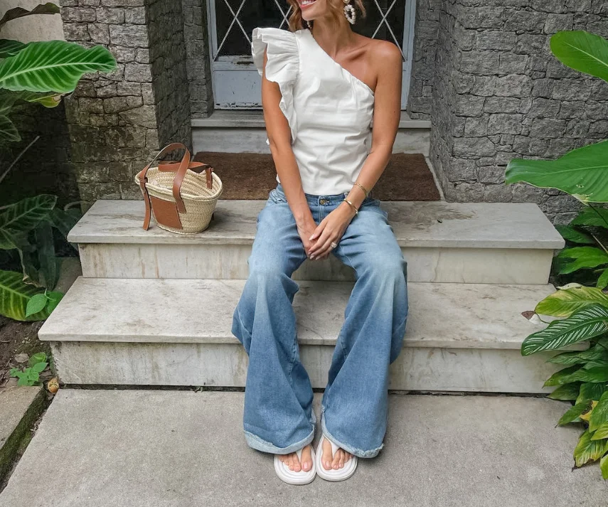 

Cotton White Versatile Summer Ruffle Edge Vest for Women