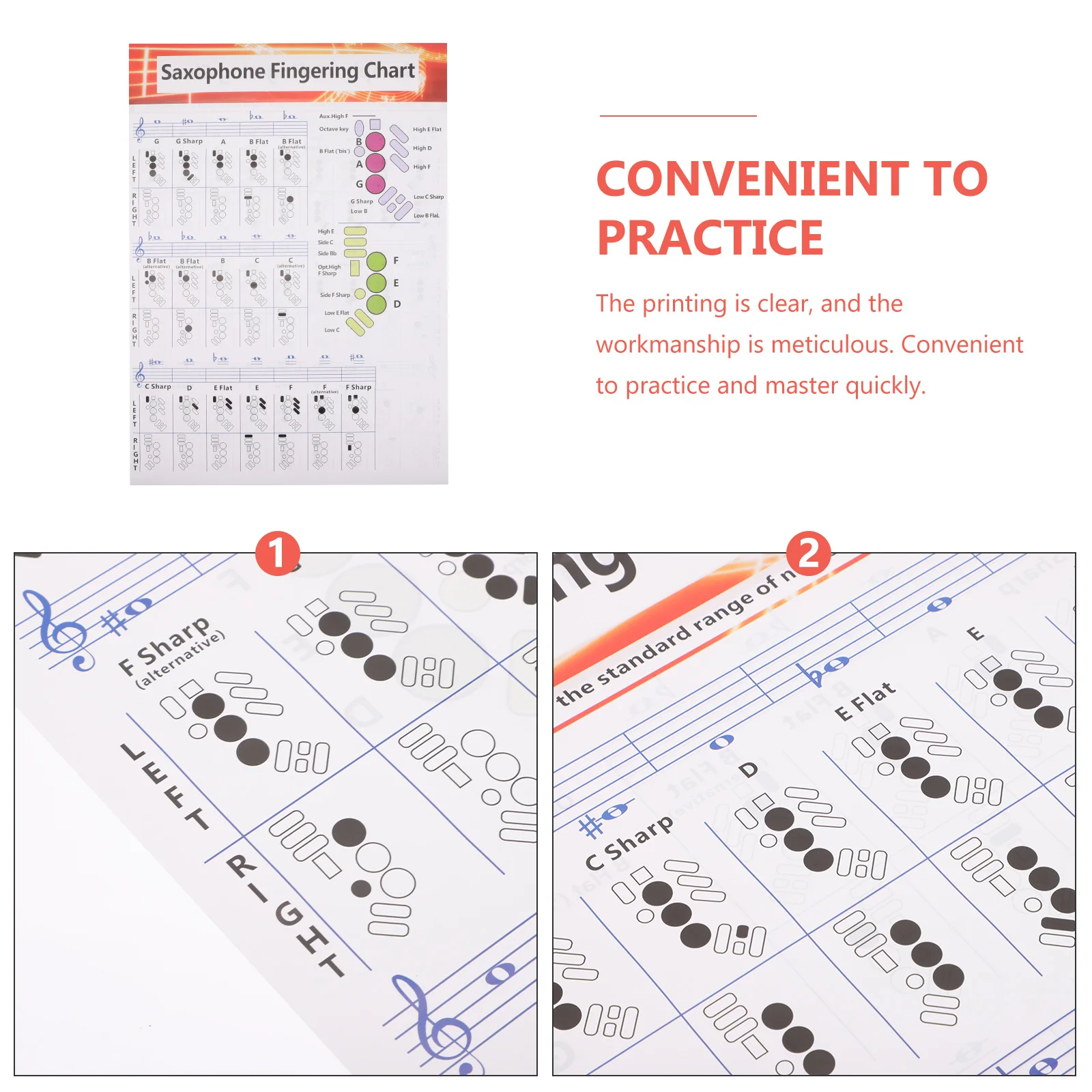 مخطط دليل إصبع الساكسفون واضح دائم المغلفة ورقة الموسيقى وتر ملصق للمبتدئين أداة تعلم الساكس