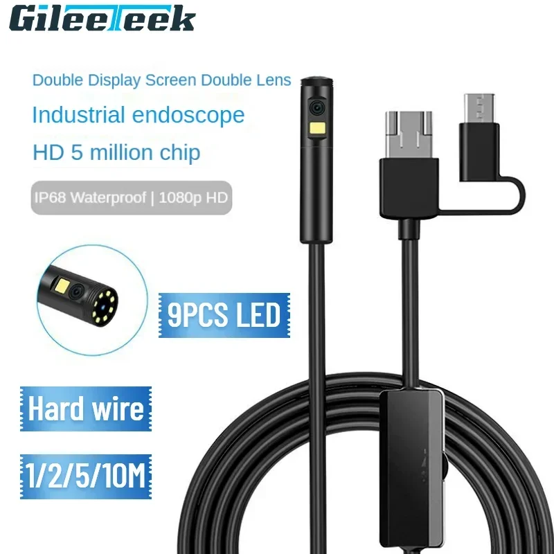 

AN100 Dual Lens 5.5/8mm lens Hard Wire Inspection Endoscope IP68 Waterproof Camera 3in1 Micro Cord USB Type-C