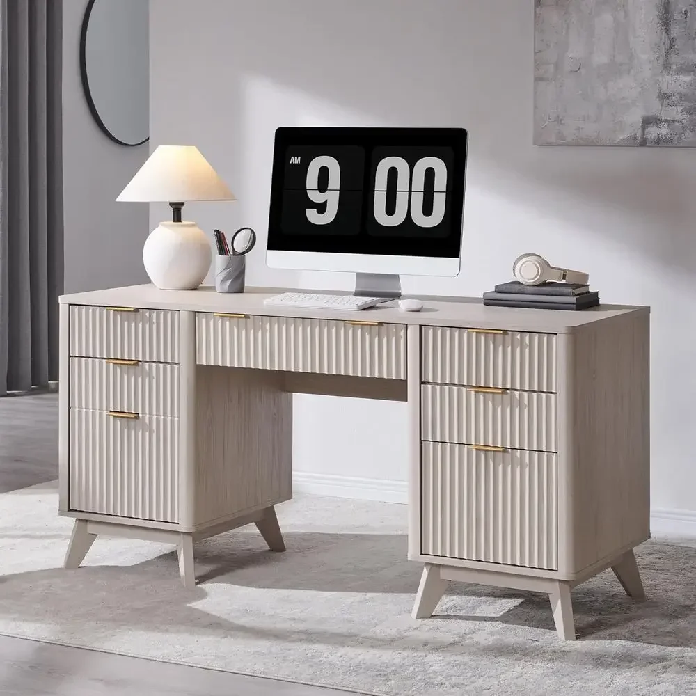 60 White Home Office Computer Desk with Charging Station and Keyboard Tray
