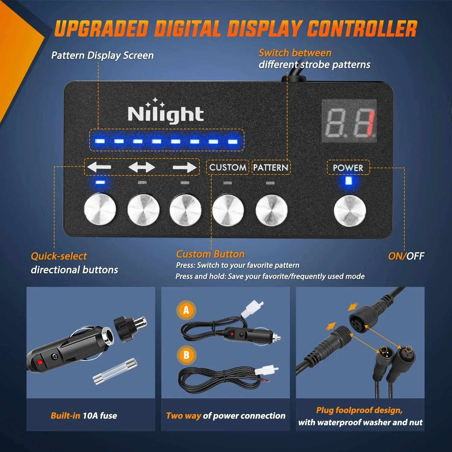 Nilight 8PCS LED Strobe Lights with Controller 12V 24V Sync Feature Amber LED Surface Mount Hazard Warning for Vehicle