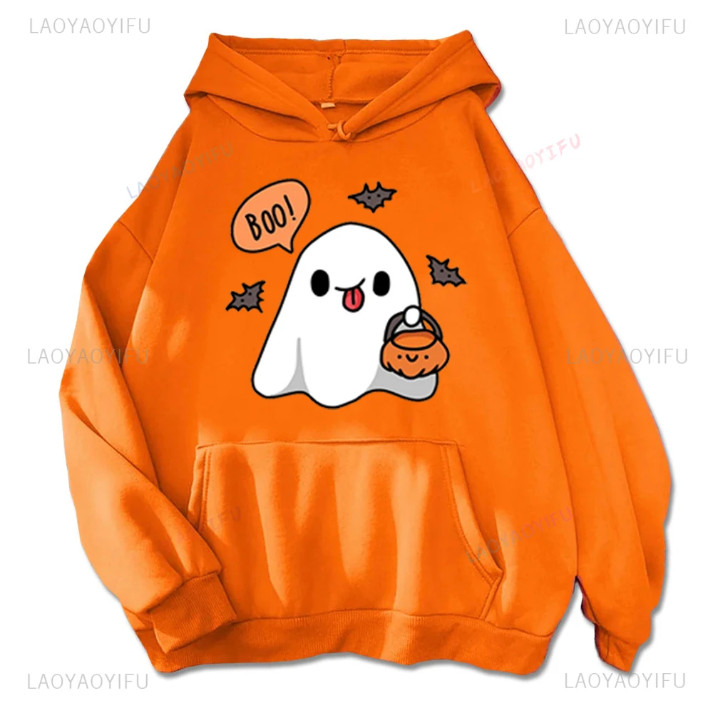 Kawaii Ghost Boo Trick Or Treat Vrouw Grafische Hoodies Herfst en Winter Halloween Creatieve Pompoen Sweatshirt Warm Hoody
