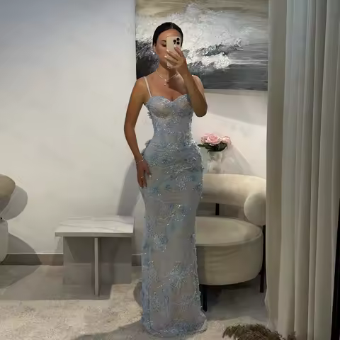 Luxury Evening Dress Spaghetti Straps Appliques 3D Flower Prom Gown فساتين سهرات Mermaid Birthday Gown Customized